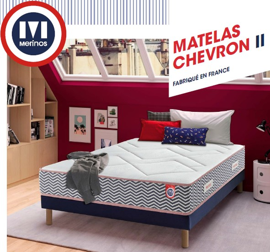 Matelas MERINOS CHEVRON II - RESSORTS ENSACHS + Latex - HAUTEUR 24 CM